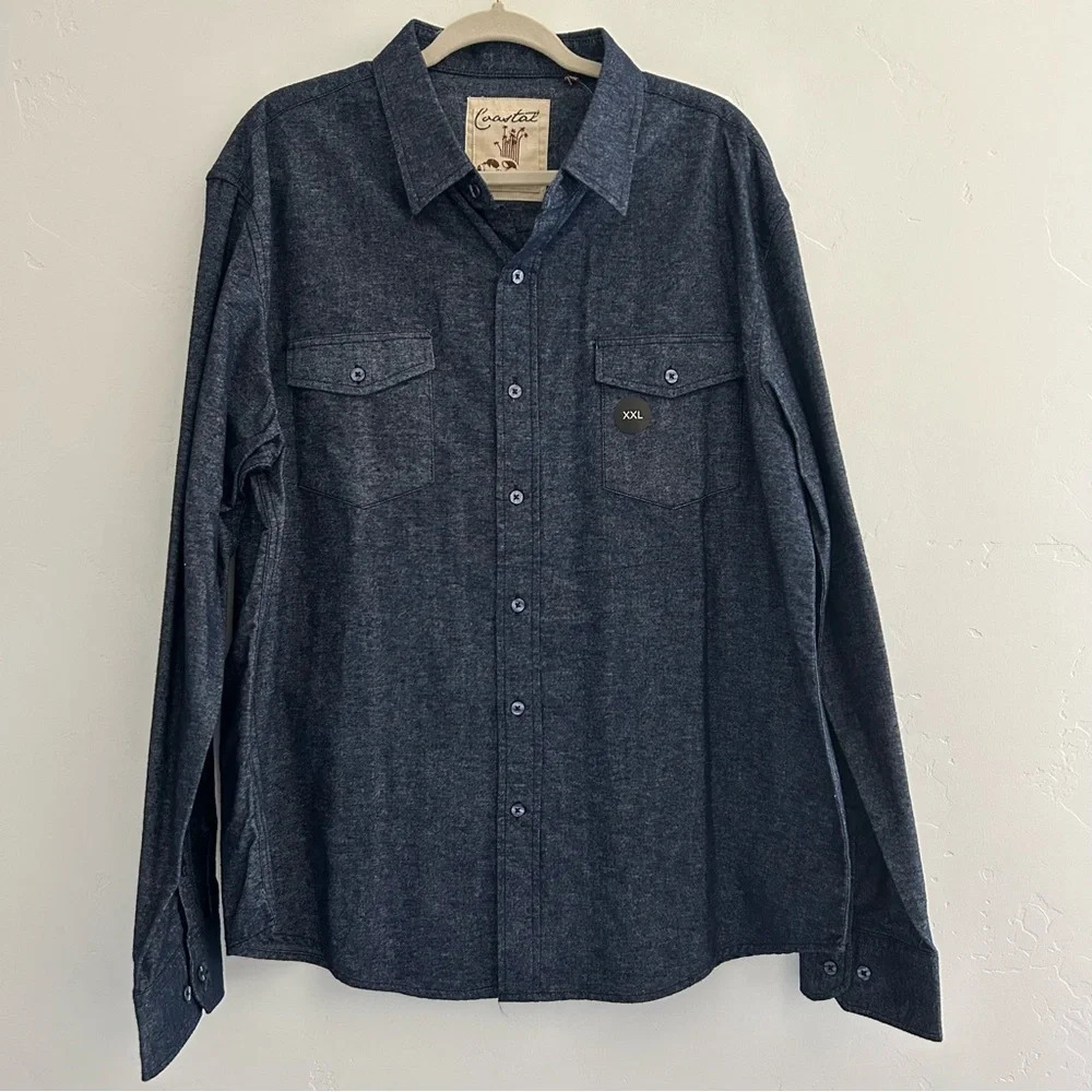 NWT Coastal Marled Navy Cotton Flannel Button Down Shirt Size XXL